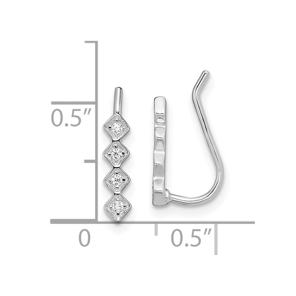 Sterling Silver Rhodium-plated Polished Four CZ Ear Climber Earrings