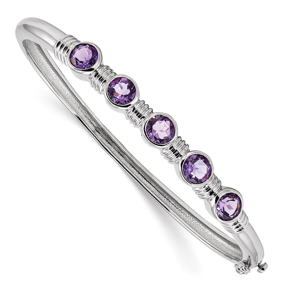 Sterling Silver Rhodium-plated Amethyst Hinged Bangle 7.25 inches