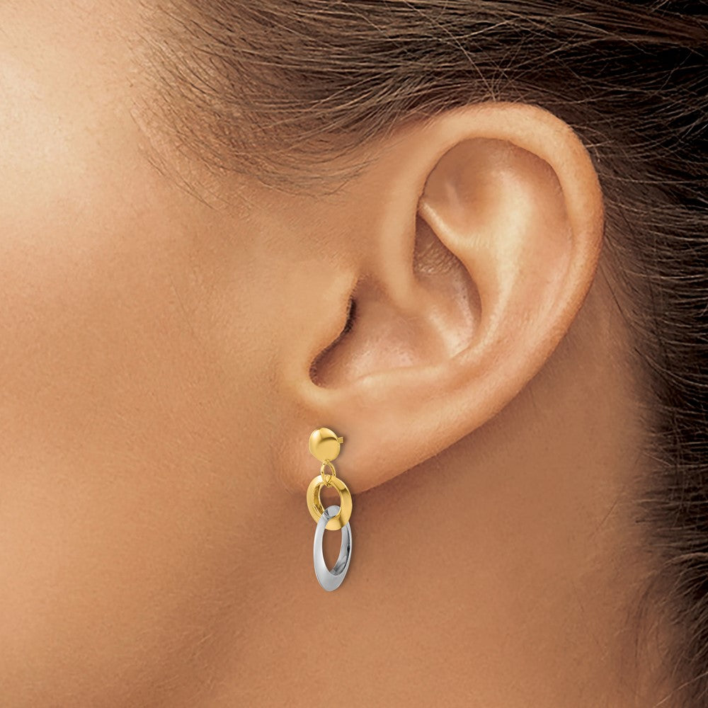 14K Two-tone Polished Circle Link Dangle Post Earrings