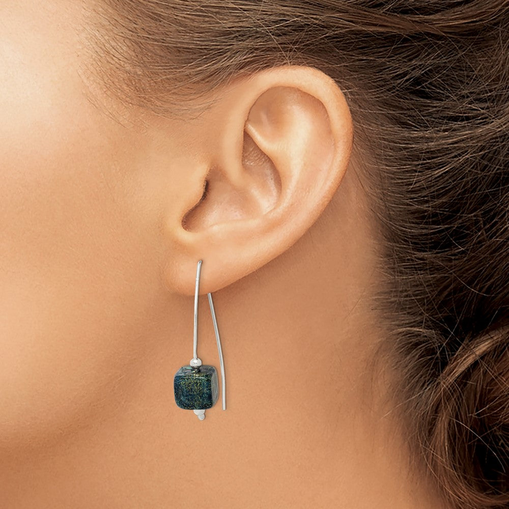Sterling Silver Blue Dichroic Glass Thread Earrings