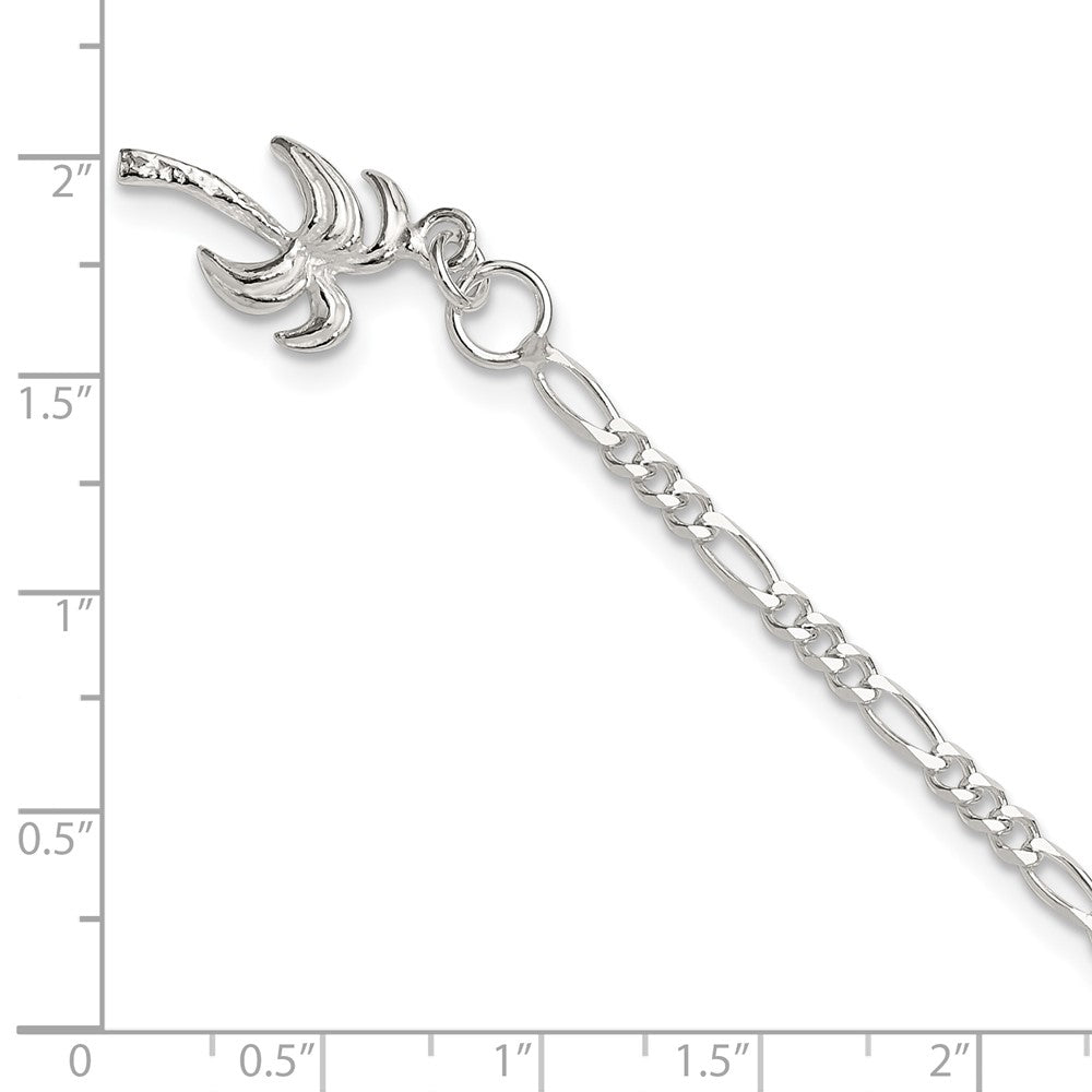 Sterling Silver 10inch Solid Polished Palm Tree Anklet 10 inches