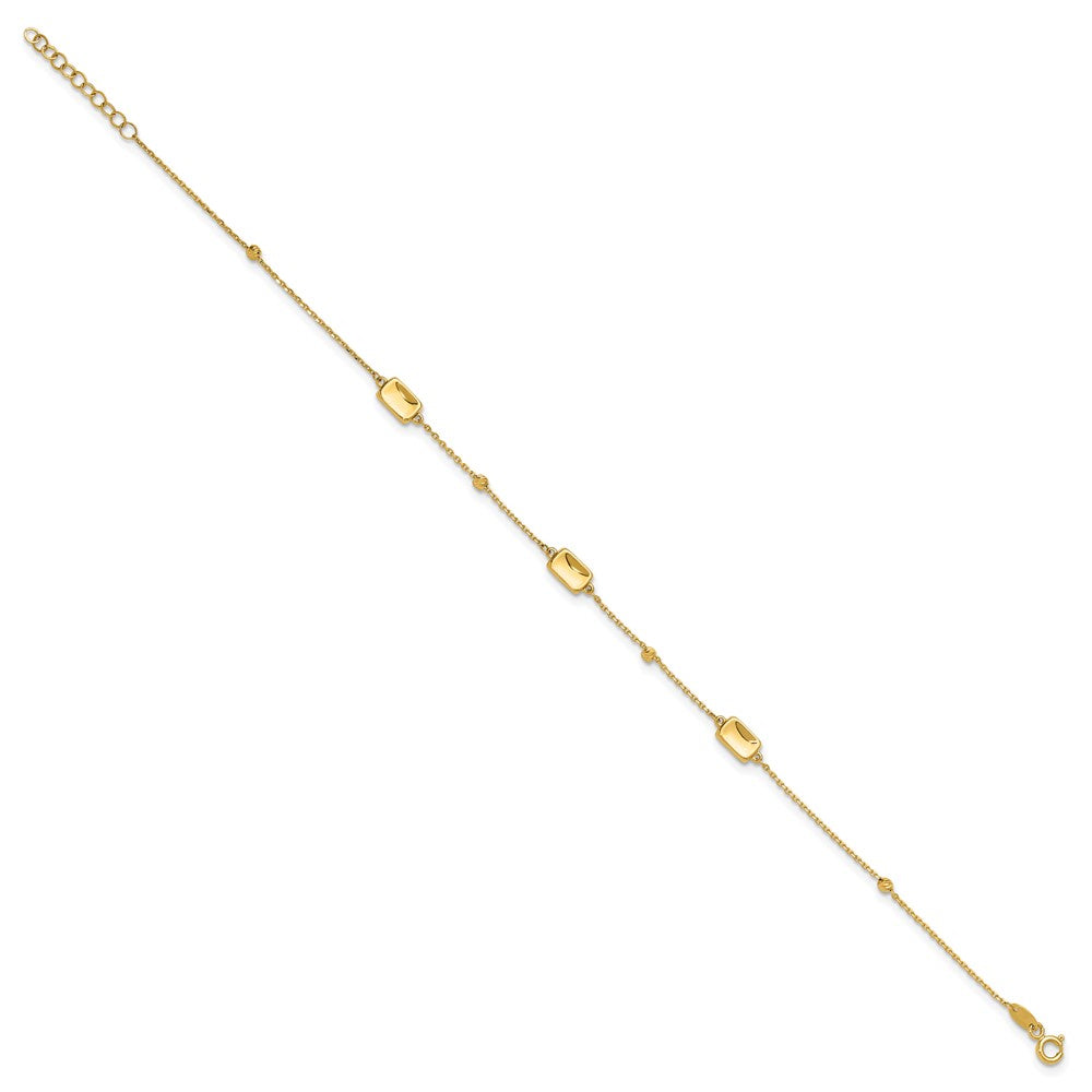 14K Polished and Diamond-cut Station Plus 1in ext. Anklet