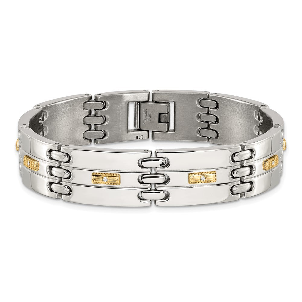 Chisel Stainless Steel Polished with 14K Gold Accent and 1/15ct. Diamond 8.5 inch Link Bracelet 8.5 inches