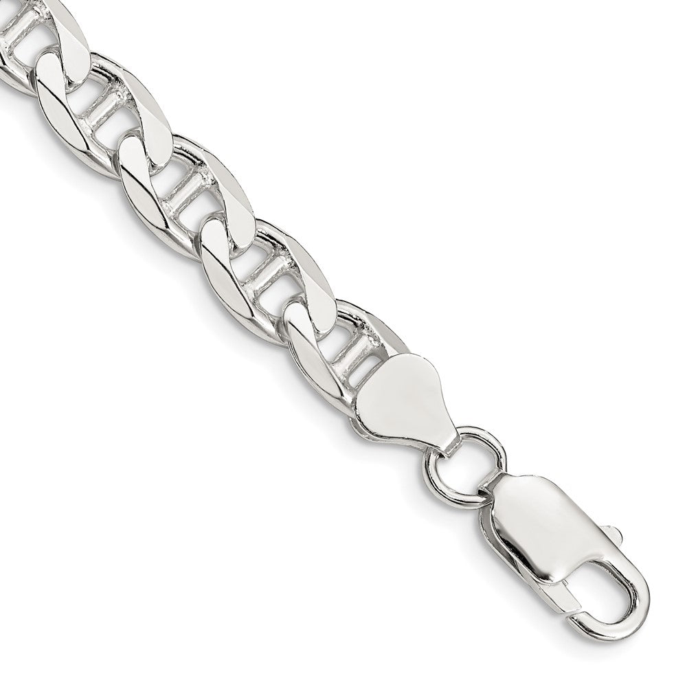 Sterling Silver 7.4mm D/C Flat Anchor Curb Chain 8 inches