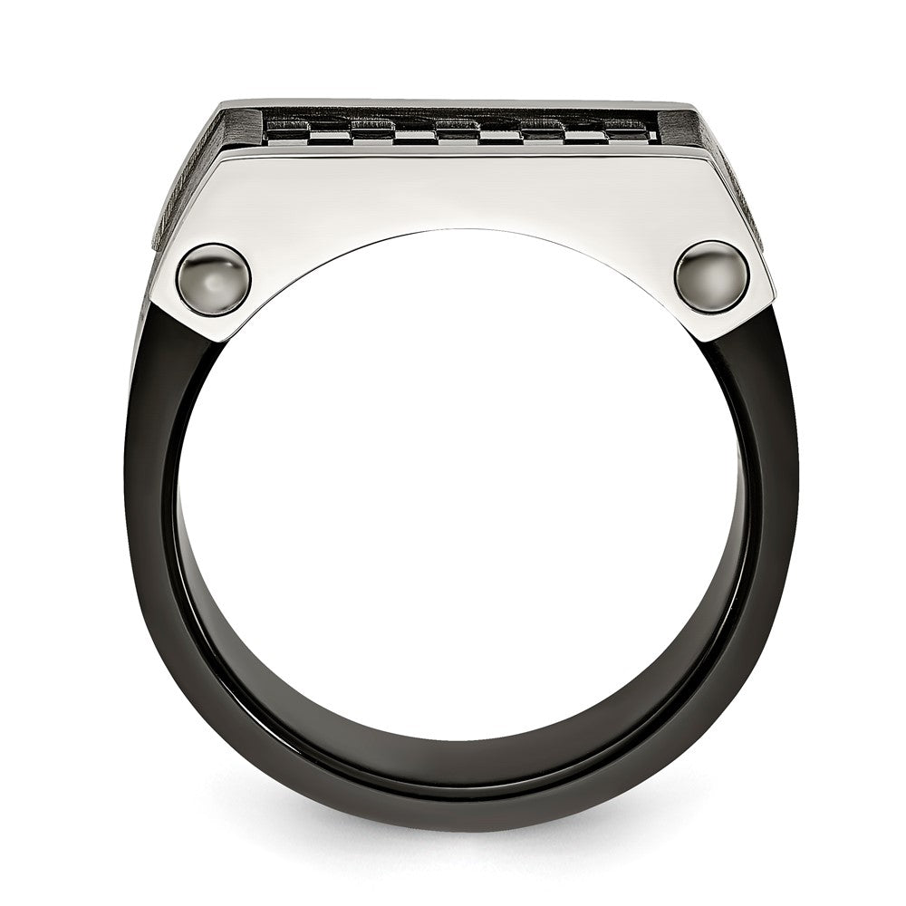 Stainless Steel 11.5 mm Top Cherker Board Design Signet Ring