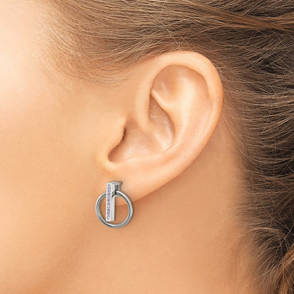 Stainless Steel Polished w/Preciosa Crystal Post Dangle Earrings