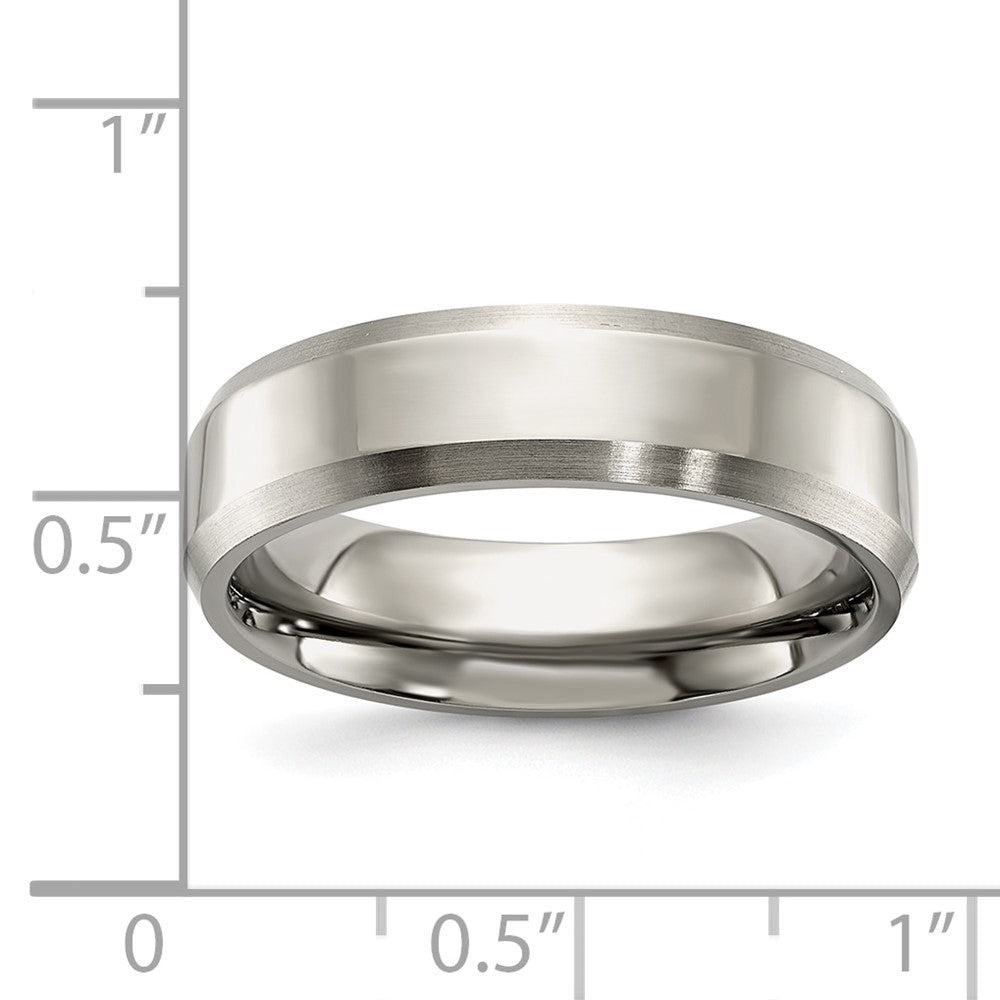 Titanium Brushed and Polished 6mm Beveled Edge Band Size - 12.5