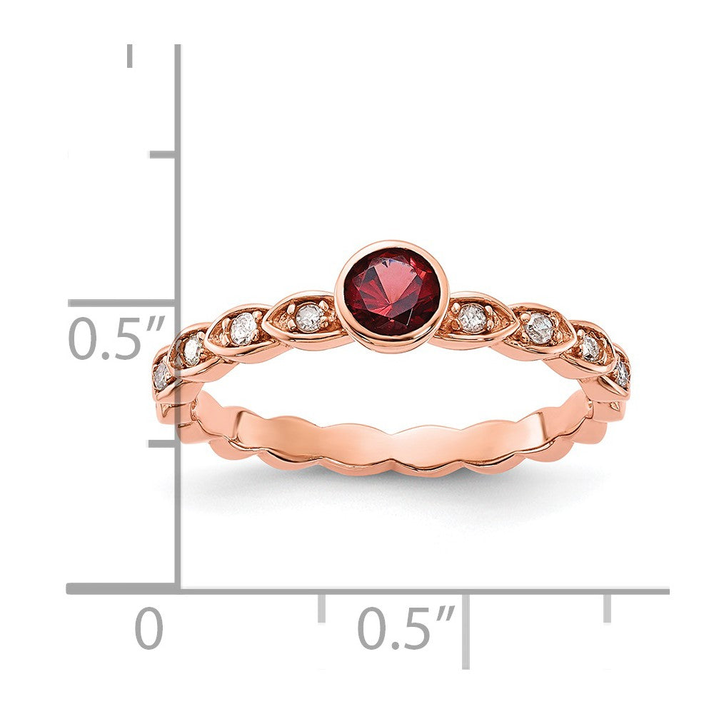 Sterling Silver Rose Tone Garnet and Diamond Ring