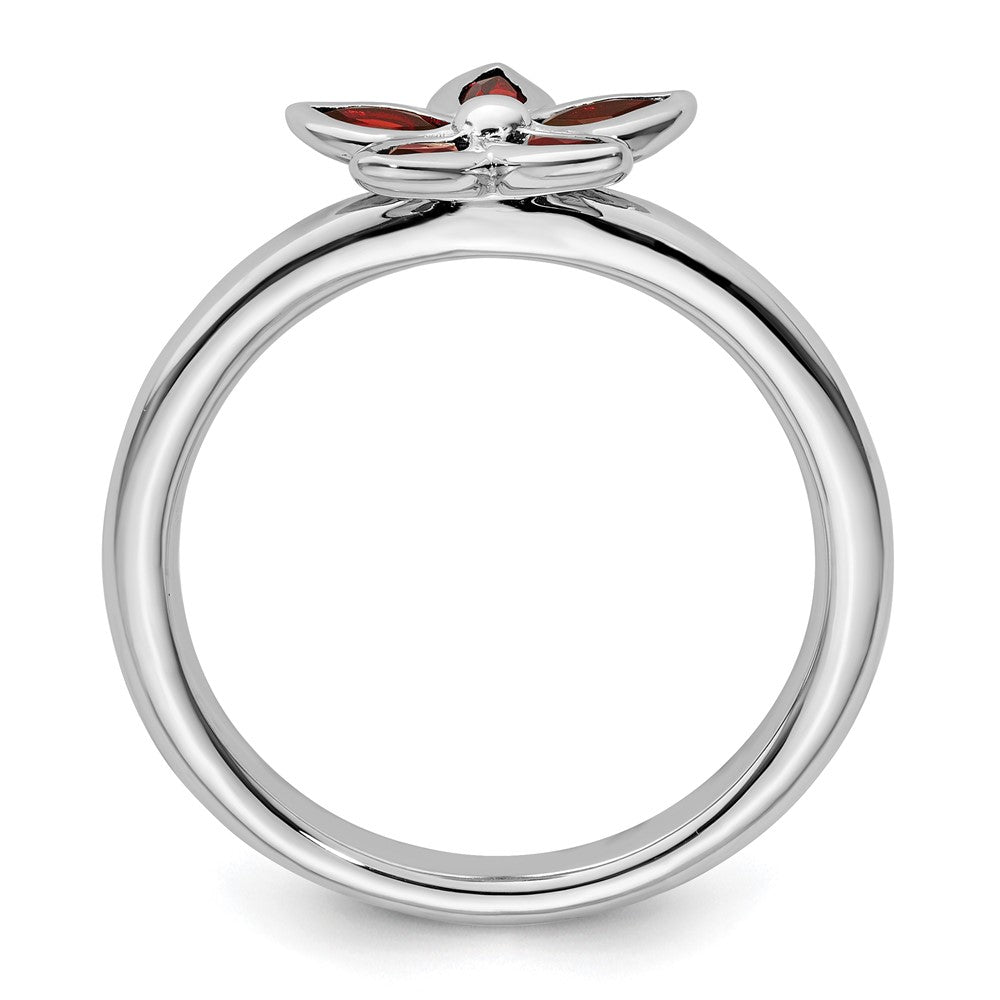 Sterling Silver Stackable Expressions Garnet Flower Ring Size -7