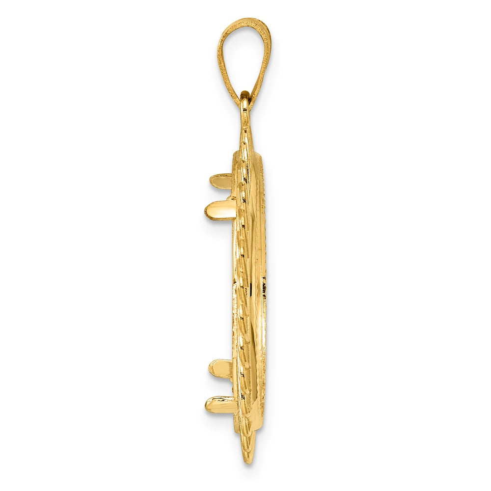 14k Diamond Cut Tilted with 22.0mm Prong Coin Bezel Pendant