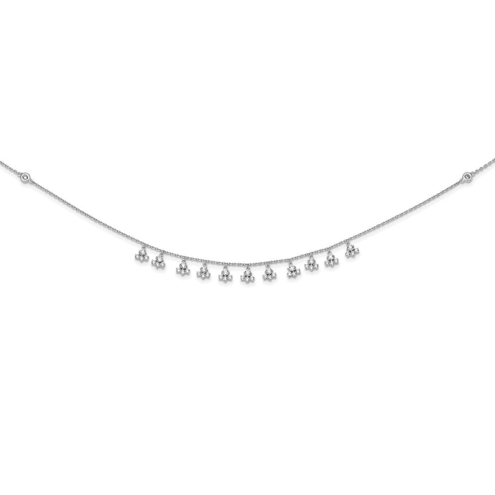 Sterling Shimmer Sterling Silver Rhodium-plated 18 inch 46 Stone 13 Cluster Stations CZ Necklace