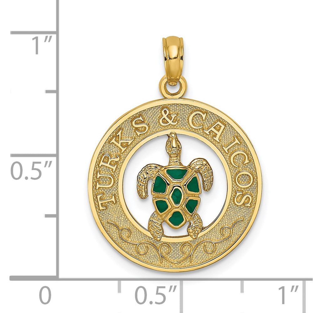14K Enameled TURKS AND CAICOS with Turtle Circle Charm