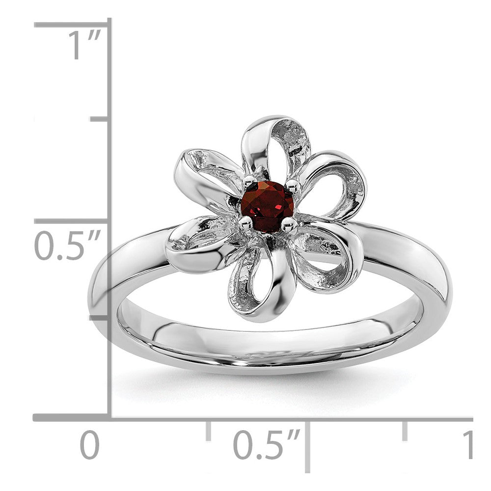 Sterling Silver Stackable Expressions Polished Garnet Flower Ring Size -10