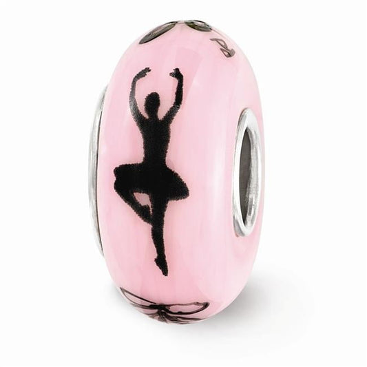 Dads & Grads QRS3627 Sterling Silver Reflections Pink Hand Painted Ballerina Fenton Glass Bead