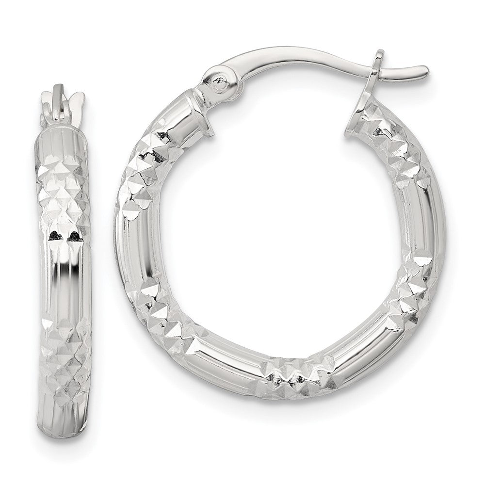 Sterling Silver Polished Diamond-cut Textured 20x3.25mm Round Hoop Earrings