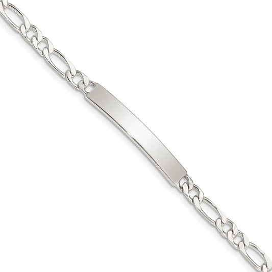 Sterling Silver 7inch Engraveable Figaro Link ID Bracelet 7 inches