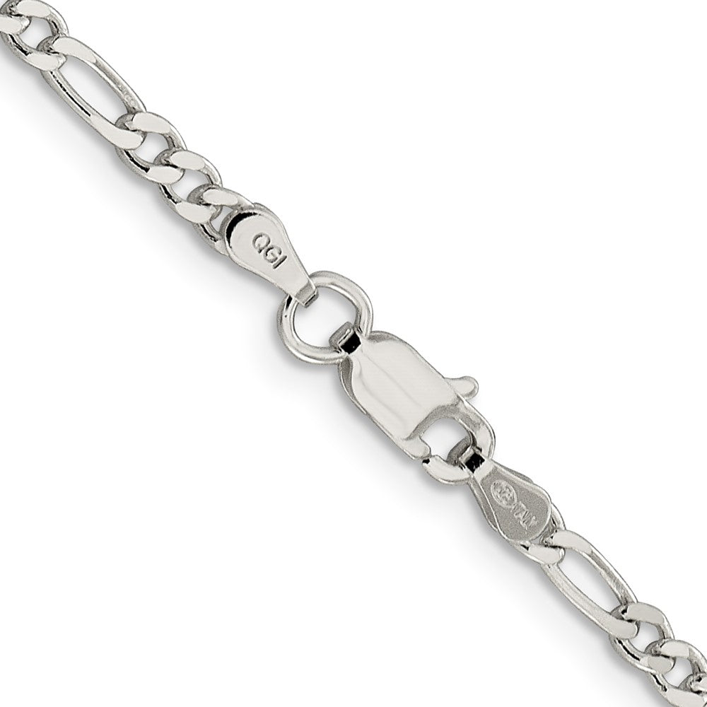 Sterling Silver 3mm Pav‚ Flat Figaro Chain 16 Inches