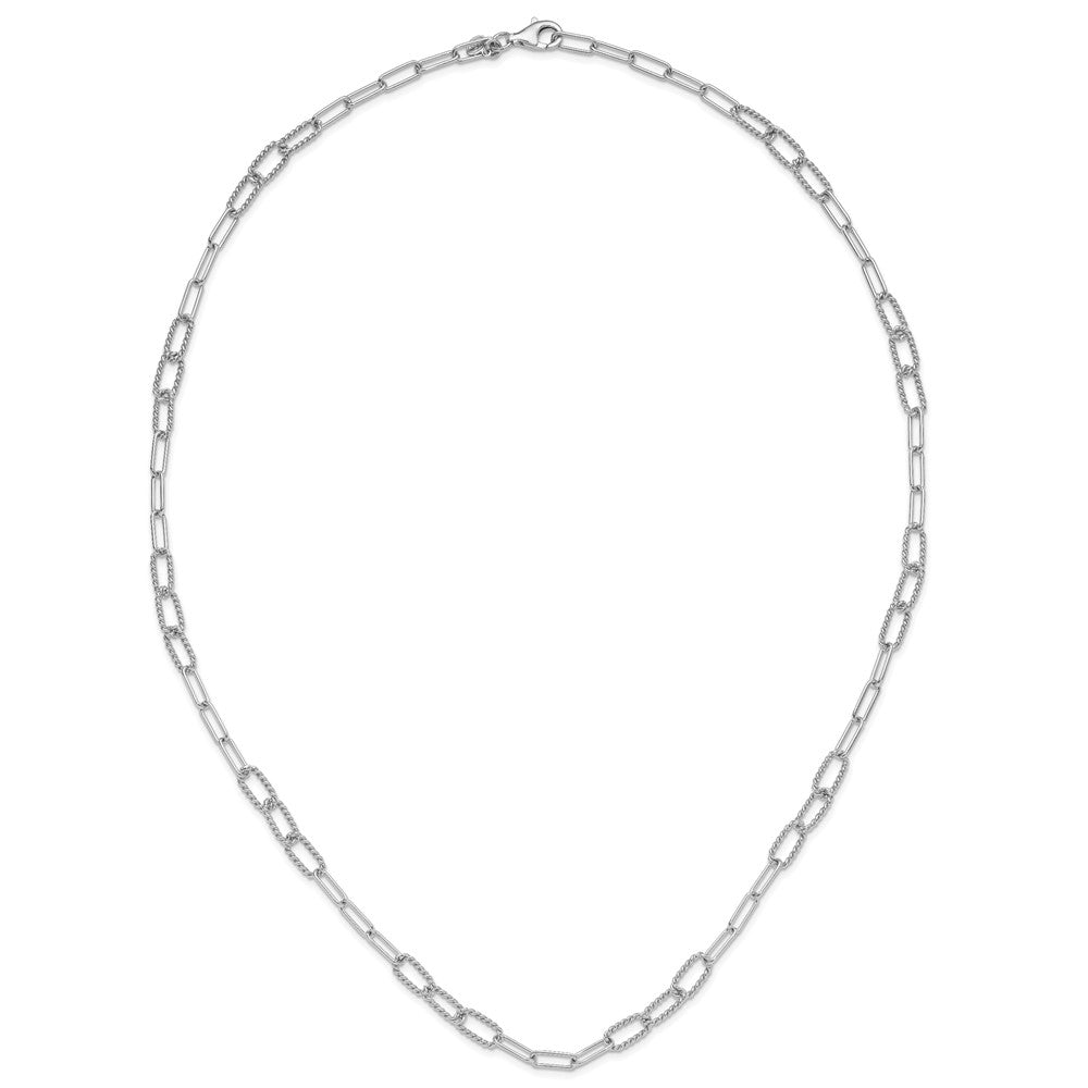 Sterling Silver RH-plated Polished/Textured Fancy Link Necklace