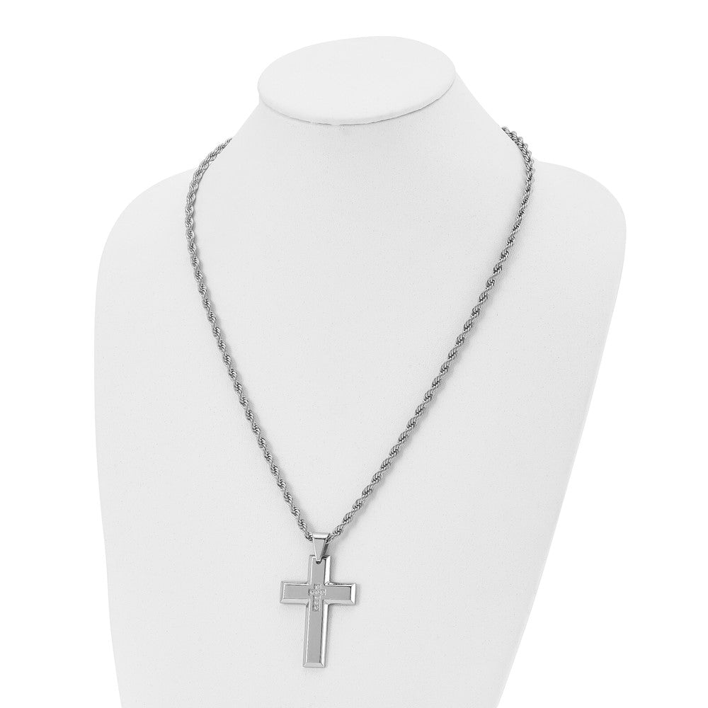 Stainless Steel Polished w/CZ Cross 24in Necklace