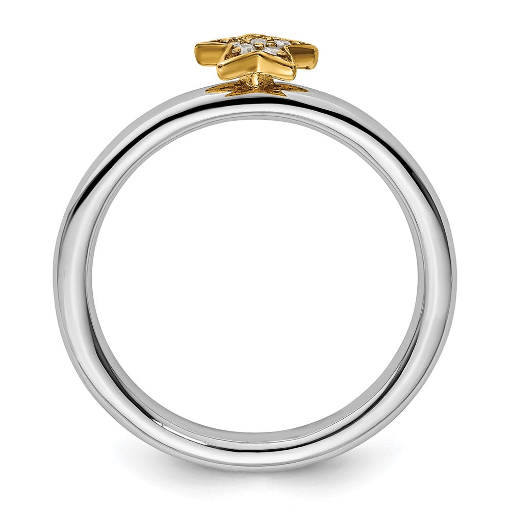 Sterling Silver Stackable Expression Gold-Plated Dia. Star Ring Size -9