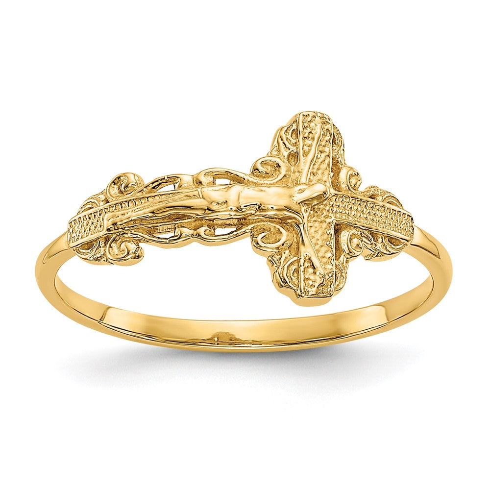 14k Diamond-Cut Crucifix Ring Size 6