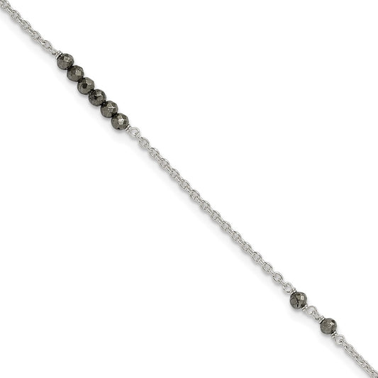 Sterling Silver Black CZ Beads 9in Plus 1 in Ext. Anklet 9 inches