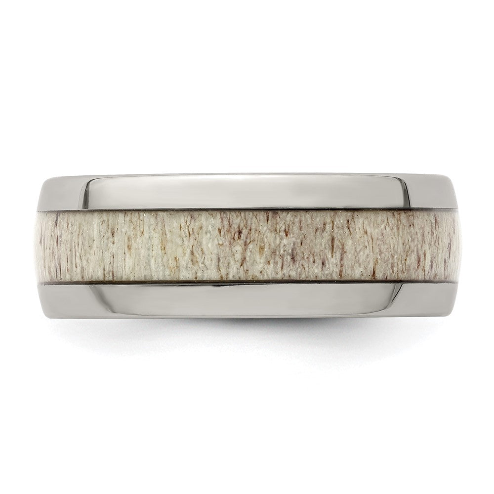 Stainless Steel Polished with Antler Inlay 8mm Band Size - 9