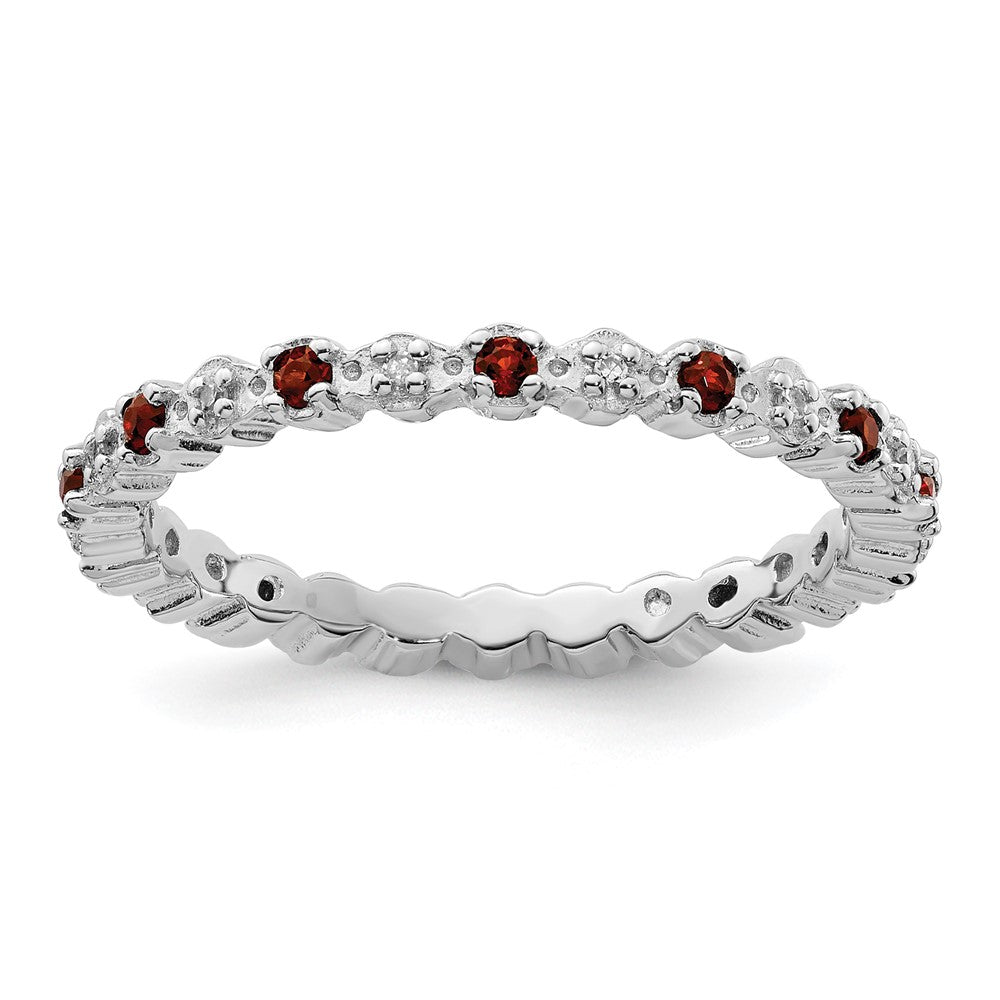 Sterling Silver Stackable Expressions Garnet & Diamond Ring Size -6