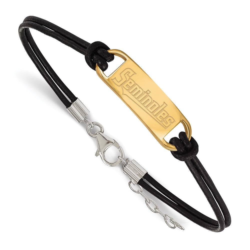 Sterling Silver Gold-plated LogoArt Florida State University Seminoles Small Center Leather Bracelet