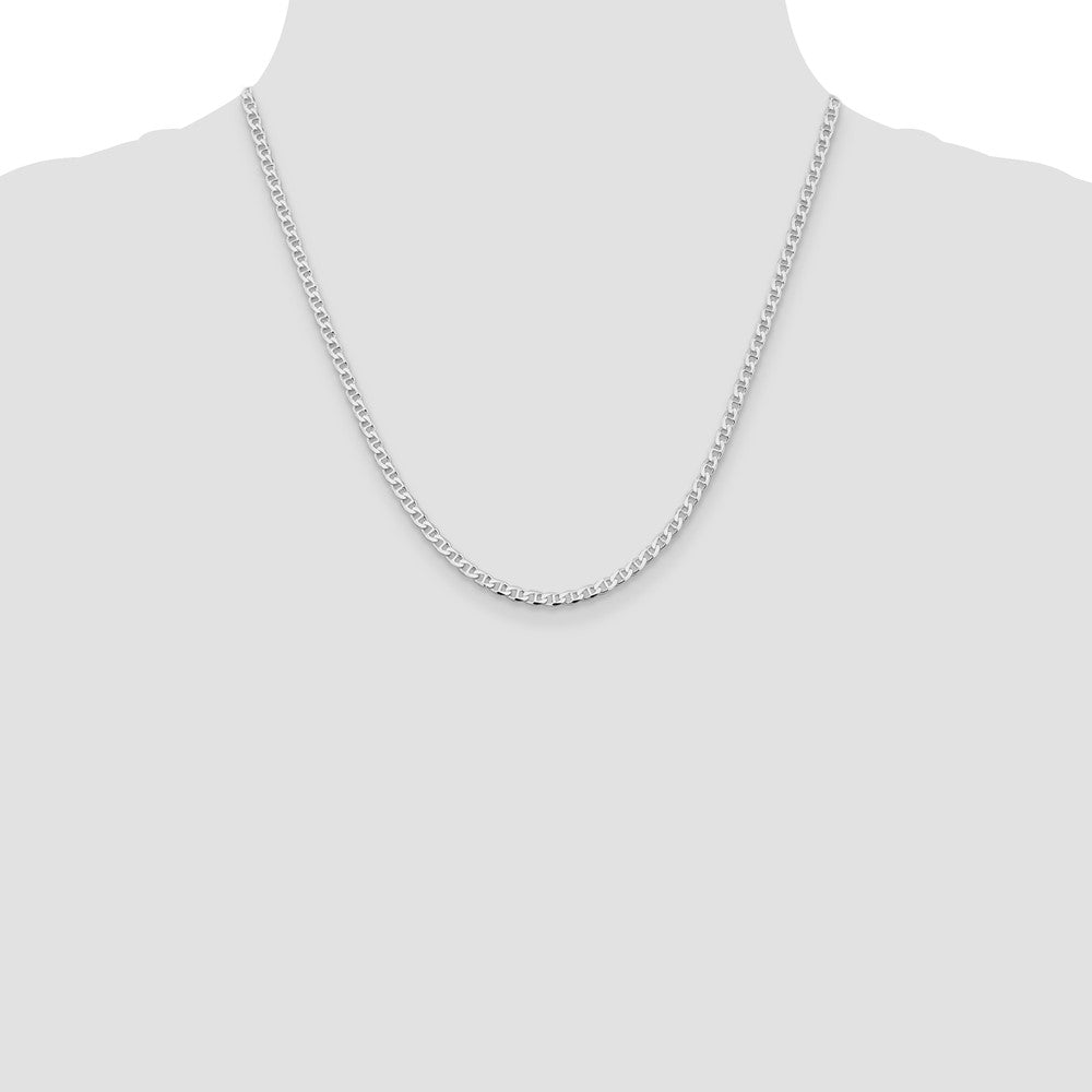 Sterling Silver Rhodium-plated 3.15mm D/C Flat Anchor Curb Chain 20 Inches