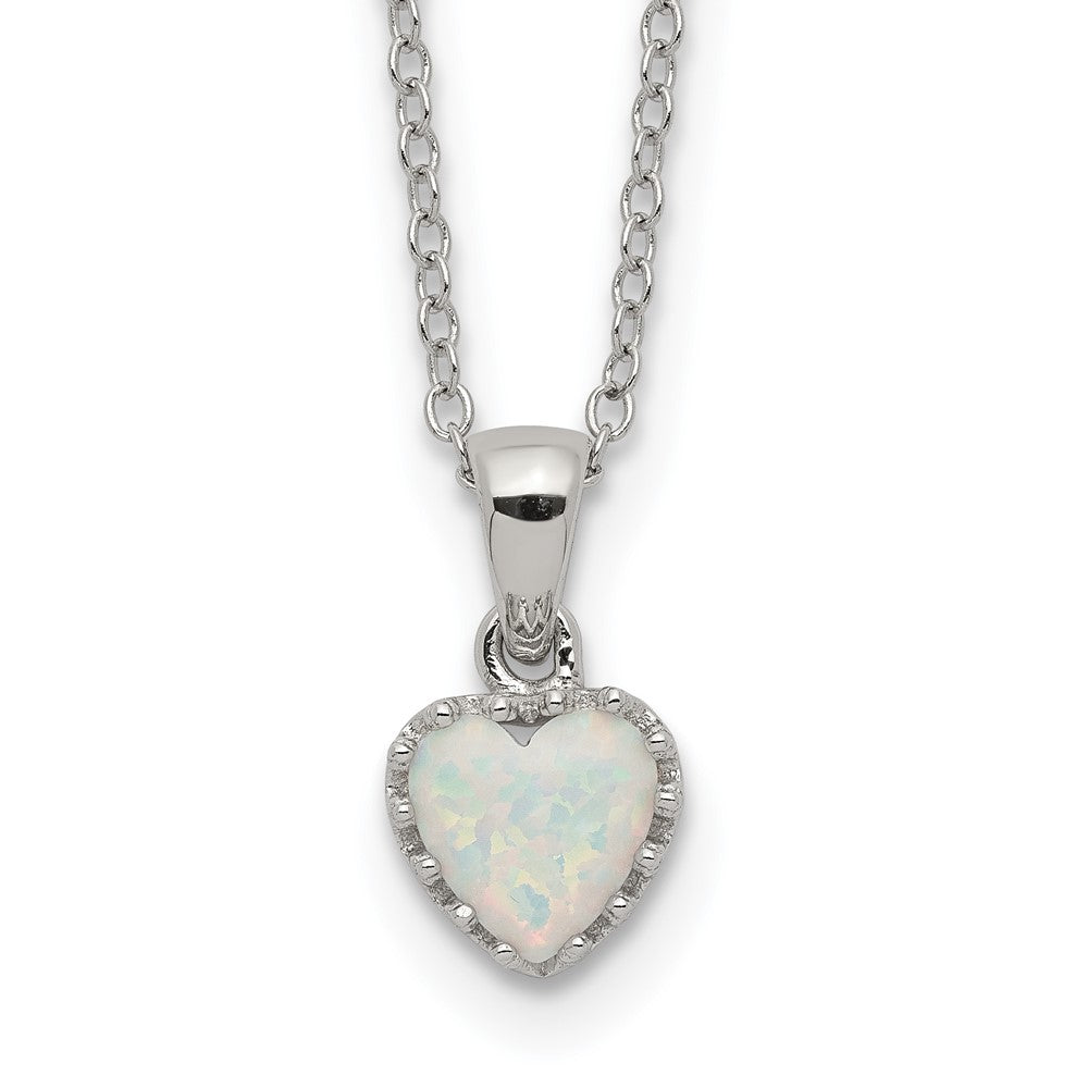 Sterling Silver Rhodium-plated Polish Heart Created Opal Necklace 18 Inches