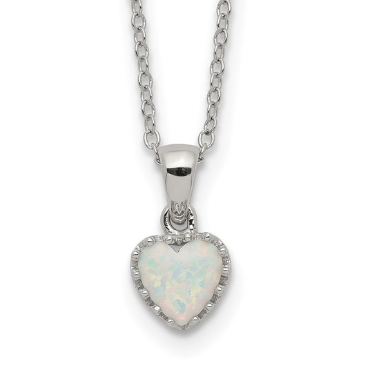 Sterling Silver Rhodium-plated Polish Heart Created Opal Necklace 18 Inches
