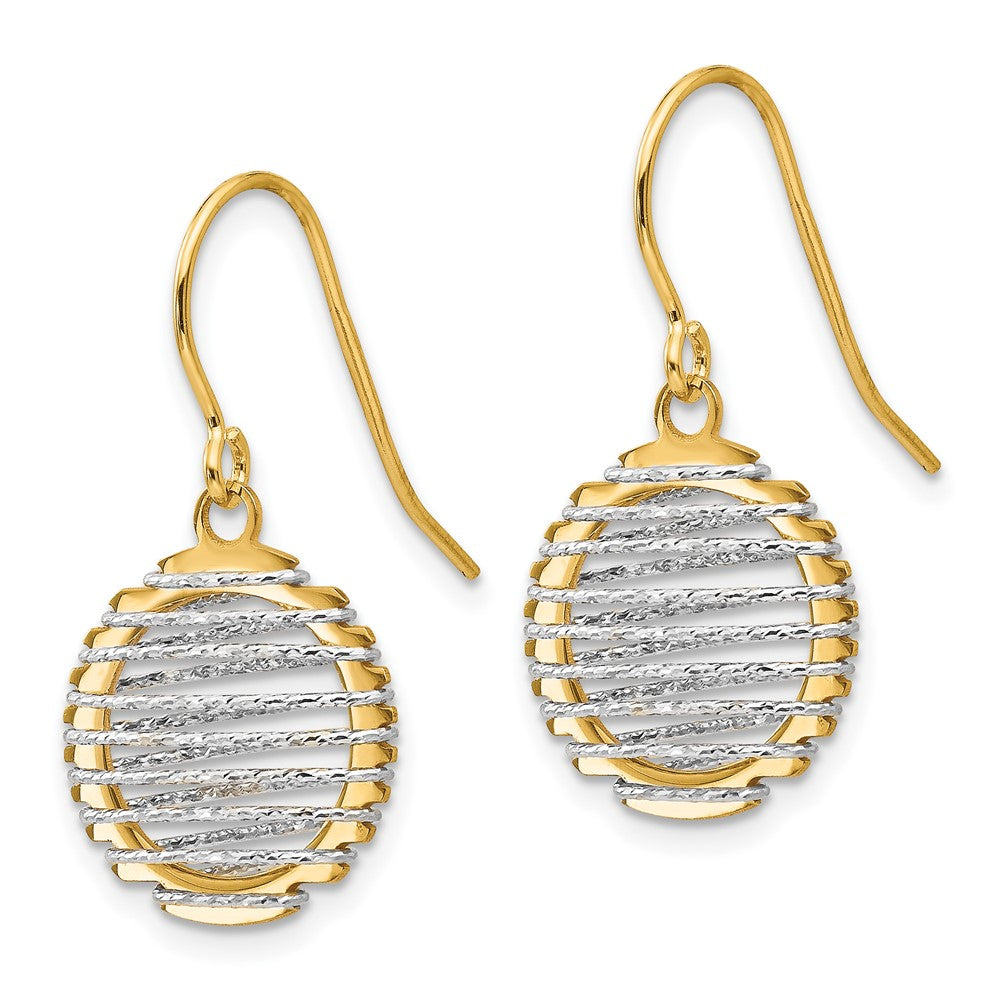 14K Two-tone Wire Wrapped Dangle Shepherd Hook Earrings
