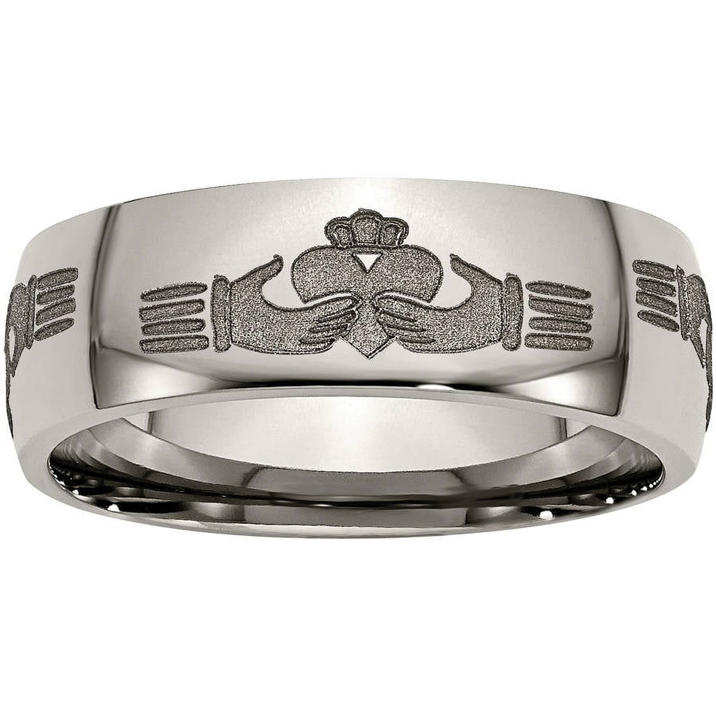Primal Steel Titanium 8mm Claddagh Laser Design Band