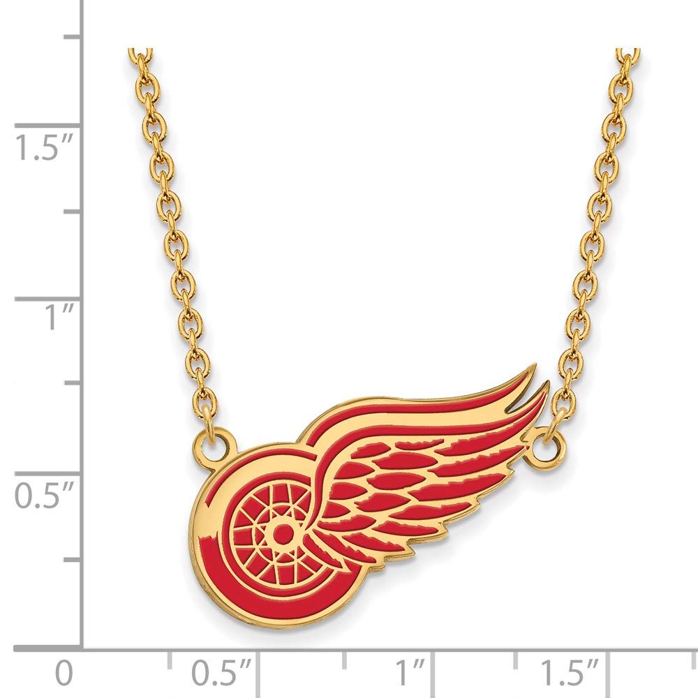 Sterling Silver Gold Plated NHL LogoArt Detroit Red Wings Lg Enamel Necklace