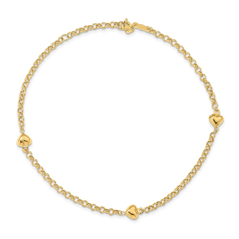 14k Puff Heart 9in Anklet