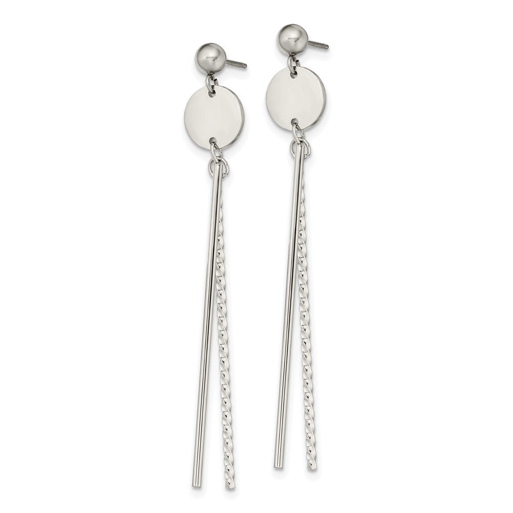 Stainless Steel Polished Disc and Bars Post Dangle Earrings