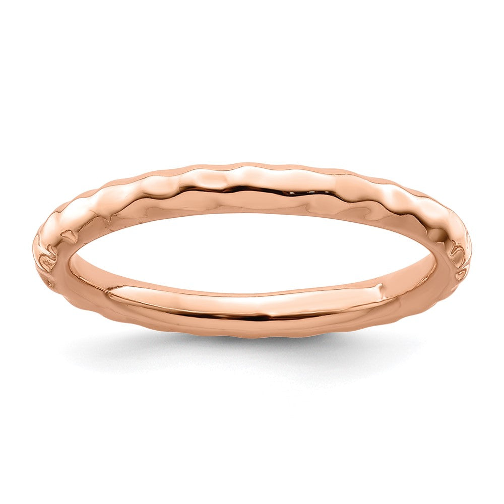 Sterling Silver Stackable Expressions Pink-plated Hammered Ring Size -10