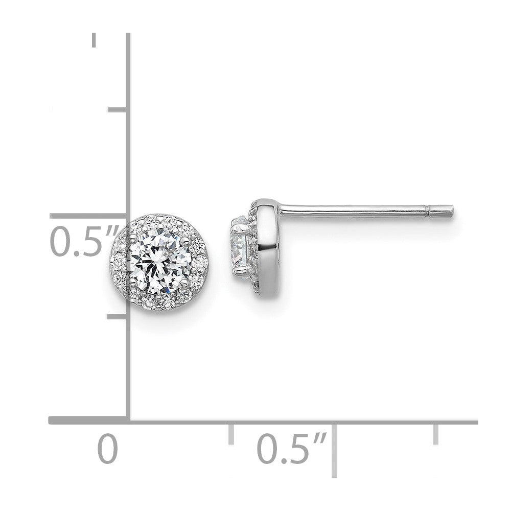 Cheryl M Sterling Silver Rhodium-plated Polished CZ Halo Post Earrings