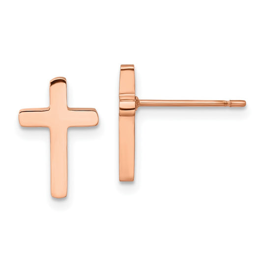 Stainless Steel Polished Rose IP-plated Cross Post Earrings