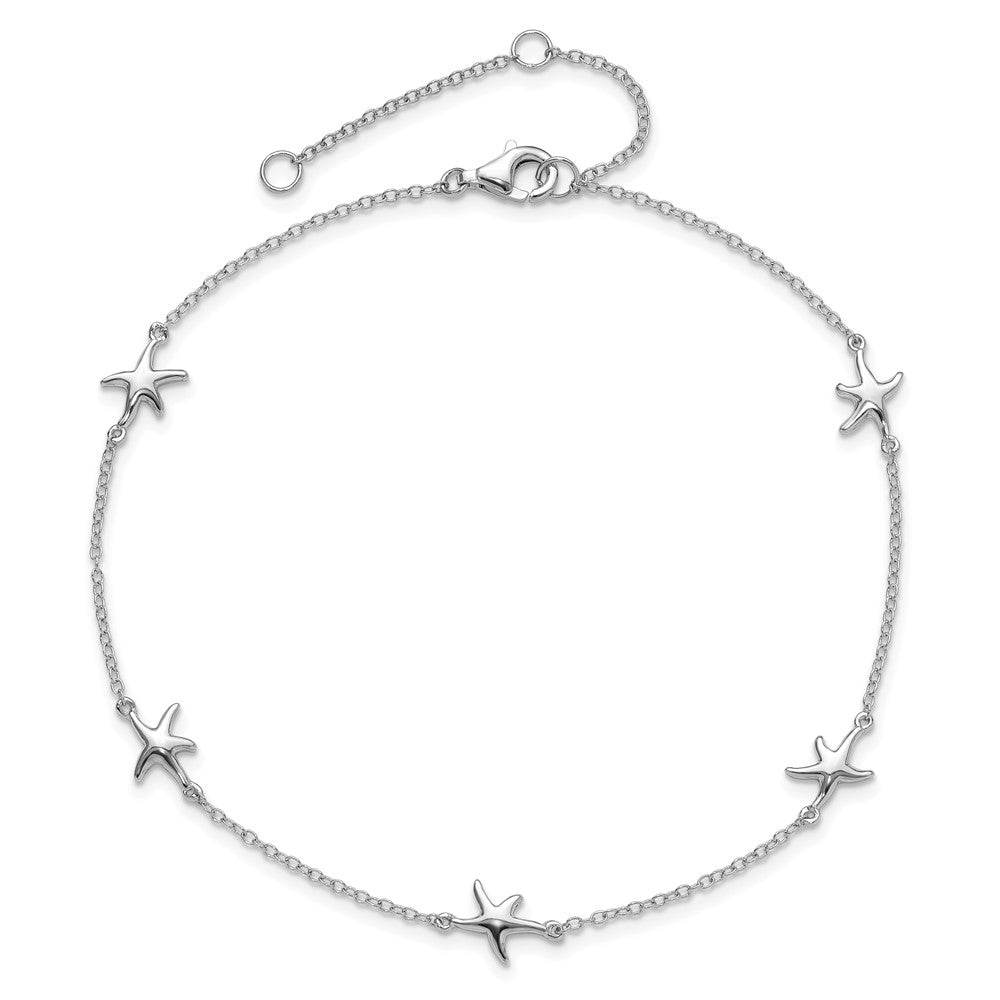 Sterling Silver Rhodium-plated Starfish 9 inch with a 2 inch extention Anklet 9 inches