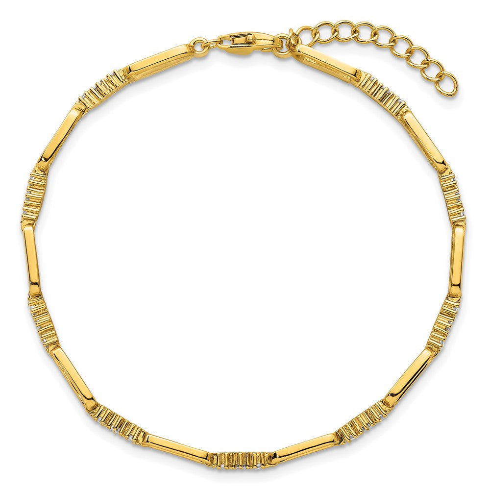 Sterling Silver Gold-tone Polished CZ and Paperclip Link 7 Inch with 1 Inch Extension Bracelet