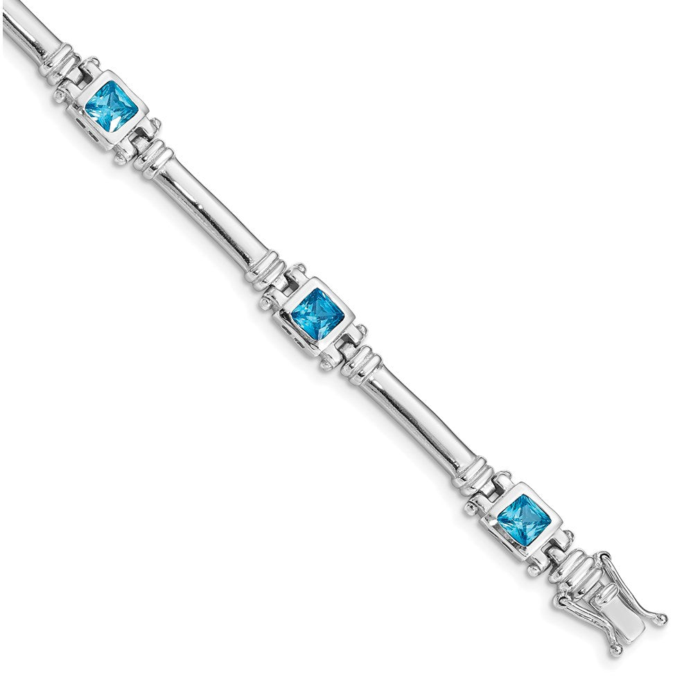 Sterling Silver Rhodium-plated Blue Topaz Bracelet 7 inches