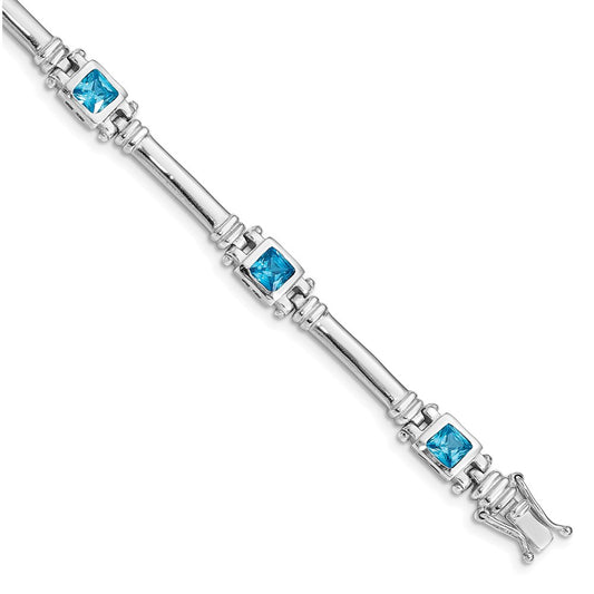 Sterling Silver Rhodium-plated Blue Topaz Bracelet 7 inches