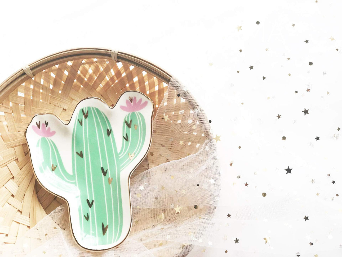 Cactus Ceramic Trinket Plate and Decorative Jewelry Dish