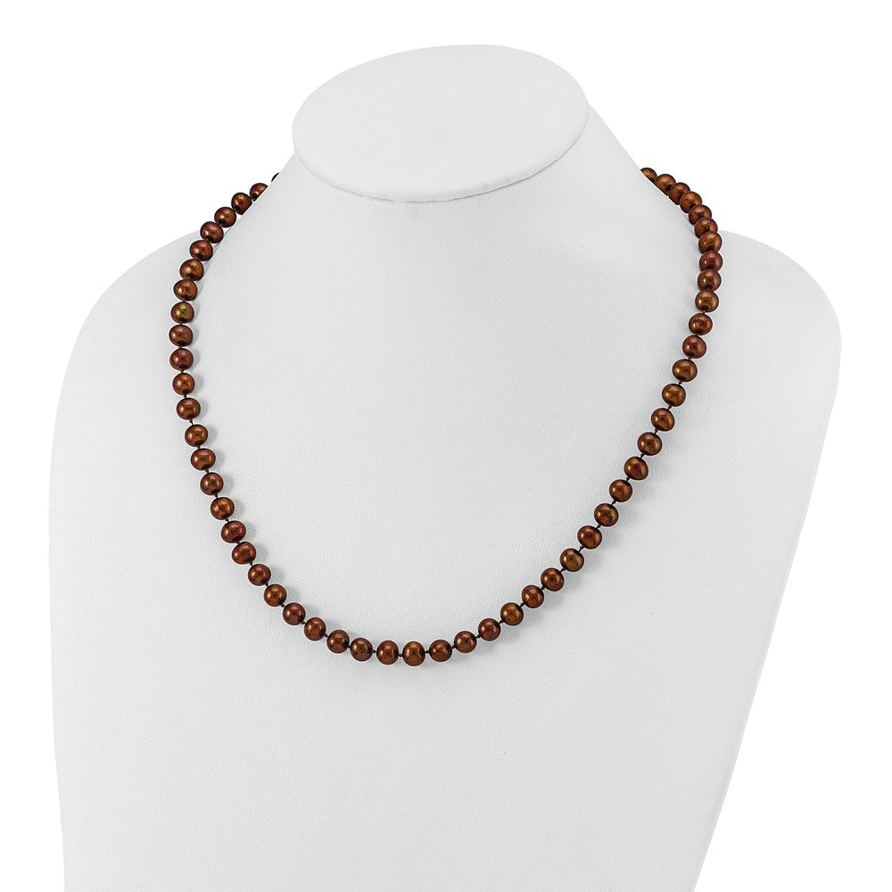 Sterling Silver Rhodium-plated 6-7mm Brown Near-Round Freshwater Cultured Pearl 20 inch Necklace 20 Inches