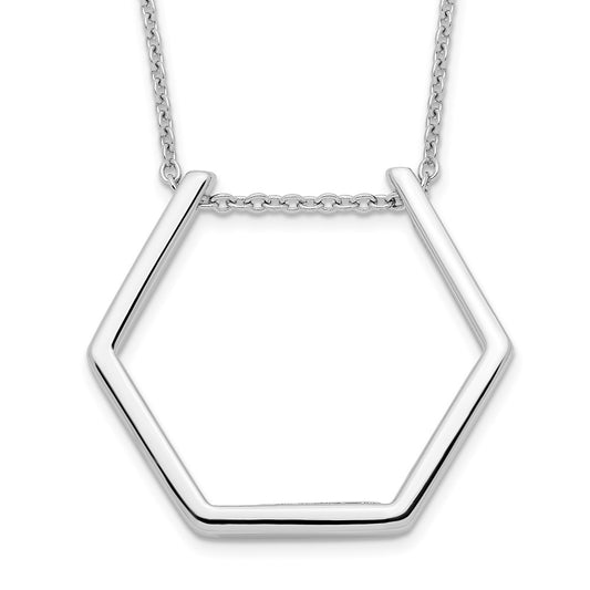 Sterling Silver Rhodium-plated Hexagon Necklace 18 Inches
