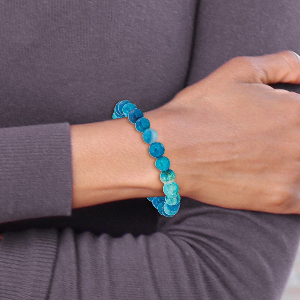 Beaded Stretch Blue Fire Agate Bracelet 6.75 inches