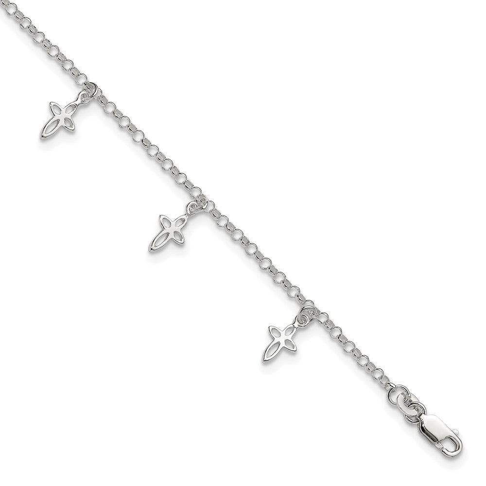Sterling Silver 9 in Cross Anklet 9 inches