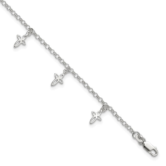 Sterling Silver 9 in Cross Anklet 9 inches